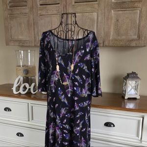 LuLaRoe Ana Maxi Dress 3X (Fits like 1X) Feathers